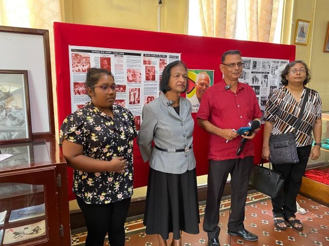 Hydar Ally (third left) and Indrani Chandarpal (second left) with others at the opening of the exhibition