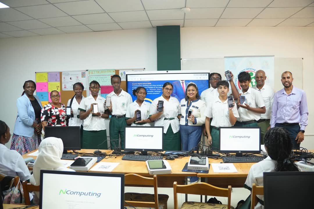 Minister Manickchand with students and teachers during the awareness outreach