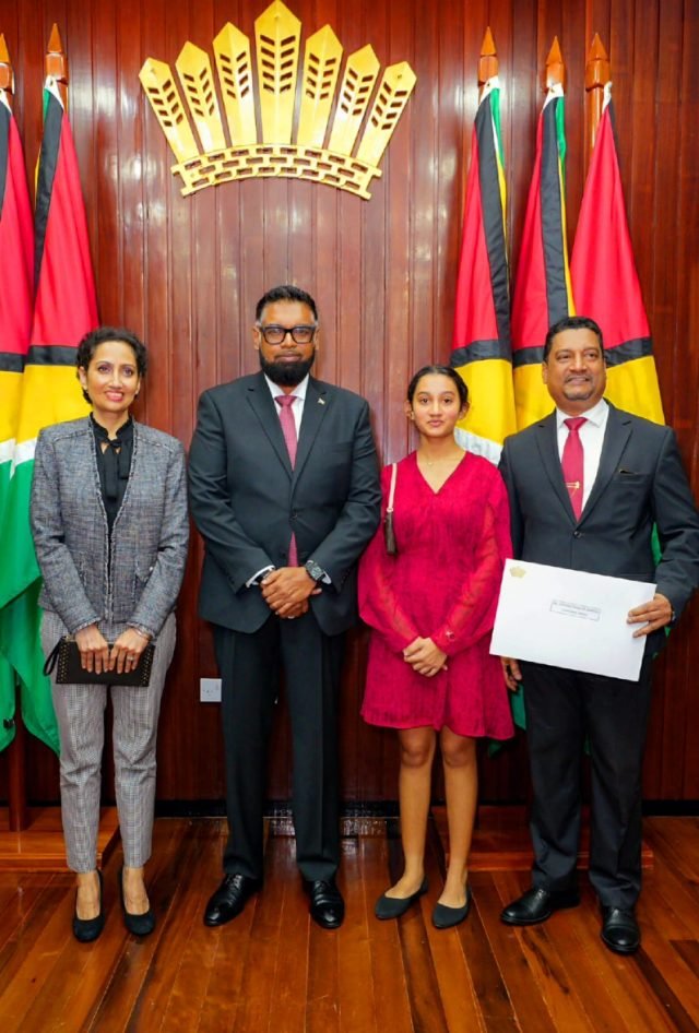 Justice Navindra Singh and family with President Ali at the swearing-in ceremony this morning
