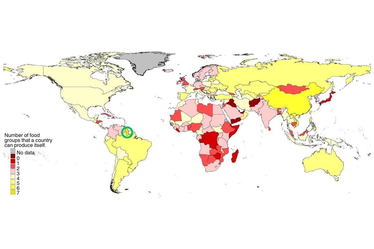 Guyana is circled in green.