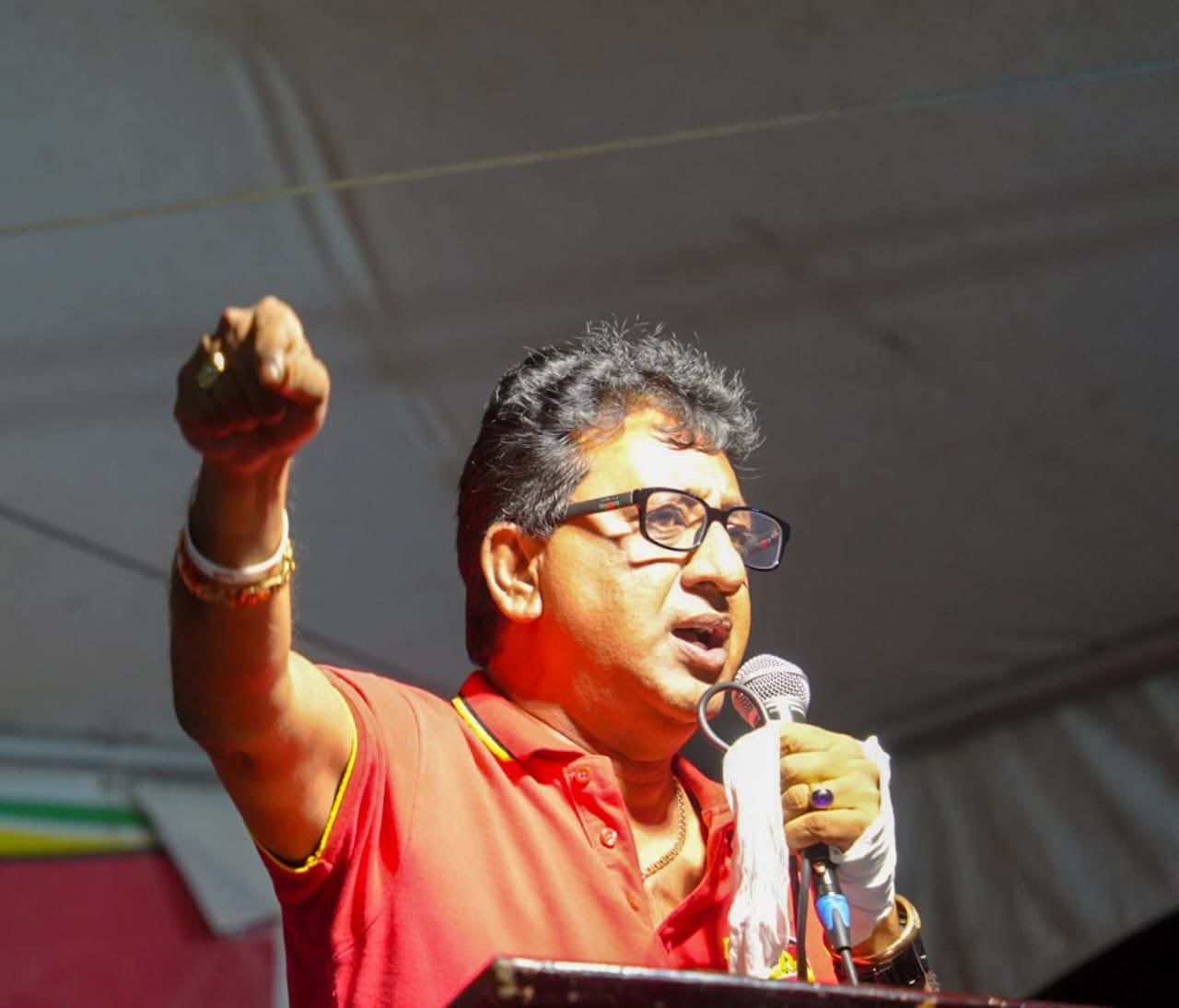 Attorney General Anil Nandlall during his address at the Stabroek Market meeting