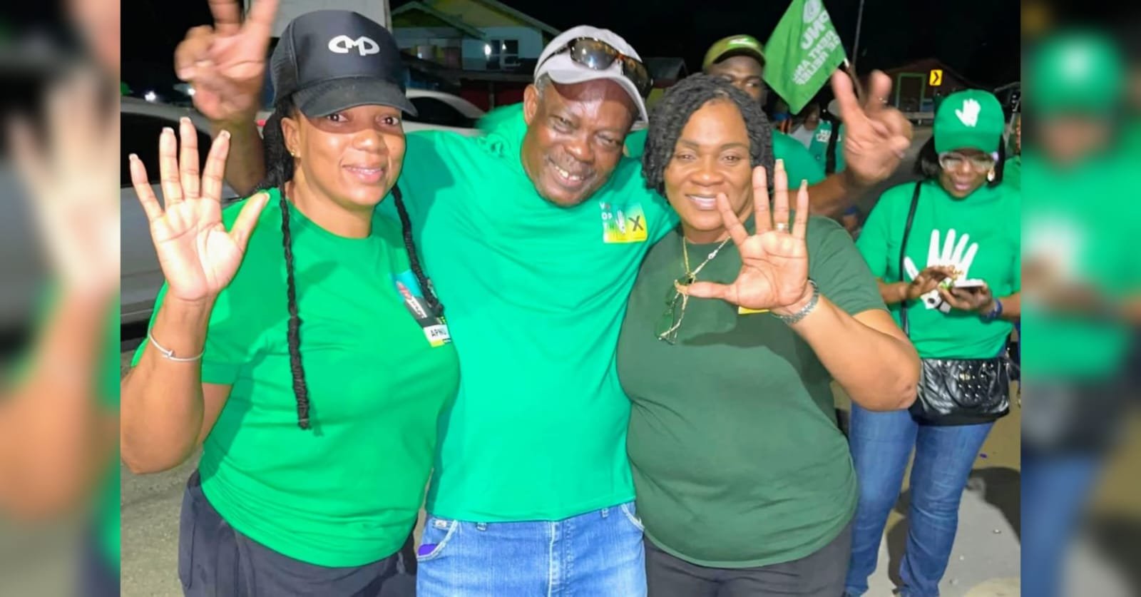 McDonald (left) with party supporters