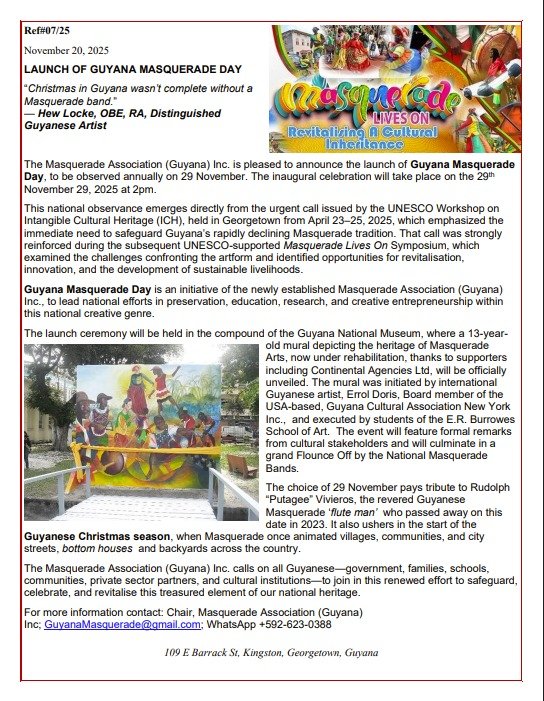 Guyana launches annual National Masquerade Day on November 29